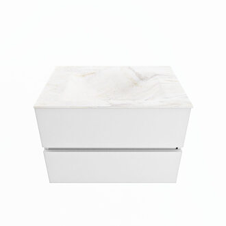 Mondiaz VICA-DLUX 70cm badmeubel onderkast Talc 2 lades. Inbouw wastafel CLOUD midden 1 kraangat, kleur Ostra.