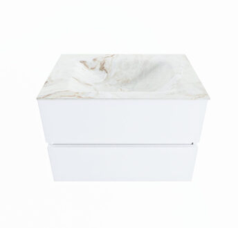 Mondiaz VICA-DLUX 70cm badmeubel onderkast Talc 2 lades. Inbouw wastafel CLOUD midden zonder kraangat, kleur Frappe.