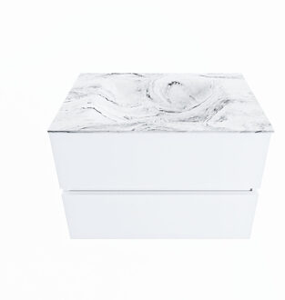 Mondiaz VICA-DLUX 70cm badmeubel onderkast Talc 2 lades. Inbouw wastafel CLOUD midden zonder kraangat, kleur Glace.