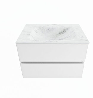 Mondiaz VICA-DLUX 70cm badmeubel onderkast Talc 2 lades. Inbouw wastafel CLOUD midden zonder kraangat, kleur Opalo.