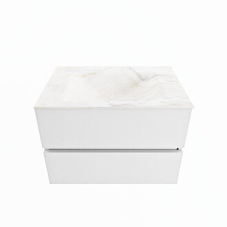 Mondiaz VICA-DLUX 70cm badmeubel onderkast Talc 2 lades. Inbouw wastafel CLOUD midden zonder kraangat, kleur Ostra.