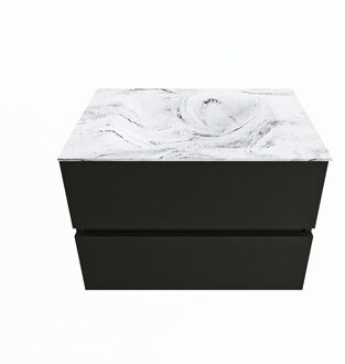 Mondiaz VICA-DLUX 70cm badmeubel onderkast Urban 2 lades. Inbouw wastafel CLOUD midden zonder kraangat, kleur Glace.