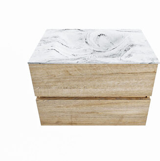 Mondiaz VICA-DLUX 70cm badmeubel onderkast Washed Oak 2 lades. Inbouw wastafel CLOUD midden 1 kraangat, kleur Glace.