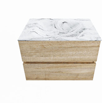 Mondiaz VICA-DLUX 70cm badmeubel onderkast Washed Oak 2 lades. Inbouw wastafel CLOUD midden zonder kraangat, kleur Glace.