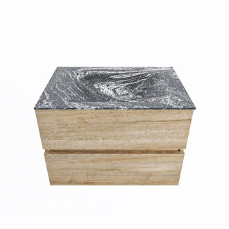Mondiaz VICA-DLUX 70cm badmeubel onderkast Washed Oak 2 lades. Inbouw wastafel CLOUD midden zonder kraangat, kleur Lava.