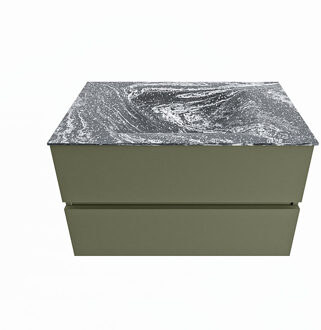 Mondiaz VICA-DLUX 80cm badmeubel onderkast Army 2 lades. Inbouw wastafel CLOUD midden 1 kraangat, kleur Lava.