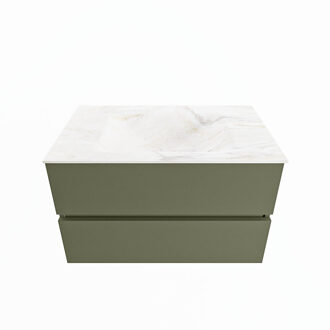Mondiaz VICA-DLUX 80cm badmeubel onderkast Army 2 lades. Inbouw wastafel CLOUD midden 1 kraangat, kleur Ostra.