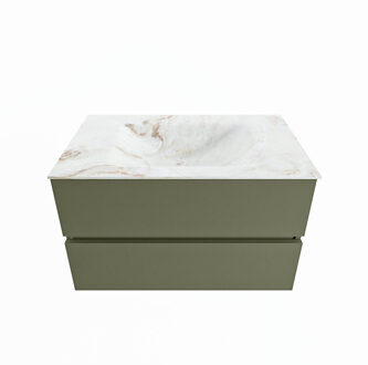 Mondiaz VICA-DLUX 80cm badmeubel onderkast Army 2 lades. Inbouw wastafel CLOUD midden zonder kraangat, kleur Frappe.