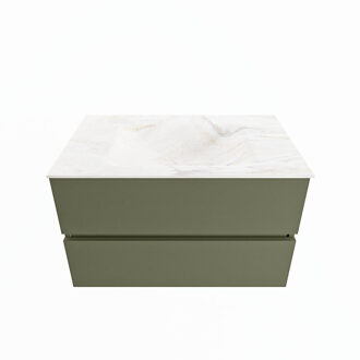 Mondiaz VICA-DLUX 80cm badmeubel onderkast Army 2 lades. Inbouw wastafel CLOUD midden zonder kraangat, kleur Ostra.