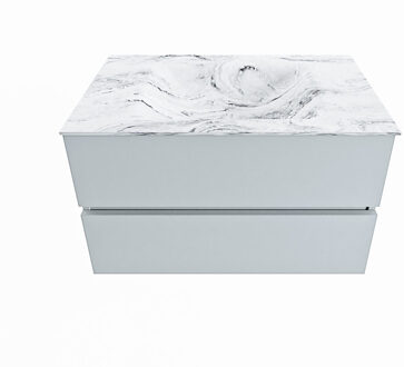 Mondiaz VICA-DLUX 80cm badmeubel onderkast Clay 2 lades. Inbouw wastafel CLOUD midden zonder kraangat, kleur Glace.