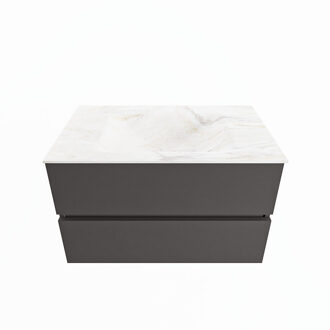 Mondiaz VICA-DLUX 80cm badmeubel onderkast Dark grey 2 lades. Inbouw wastafel CLOUD midden 1 kraangat, kleur Ostra.