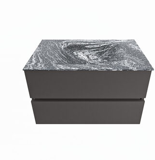 Mondiaz VICA-DLUX 80cm badmeubel onderkast Dark grey 2 lades. Inbouw wastafel CLOUD midden zonder kraangat, kleur Lava.