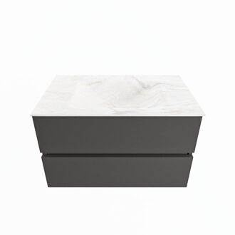 Mondiaz VICA-DLUX 80cm badmeubel onderkast Dark grey 2 lades. Inbouw wastafel CLOUD midden zonder kraangat, kleur Ostra.