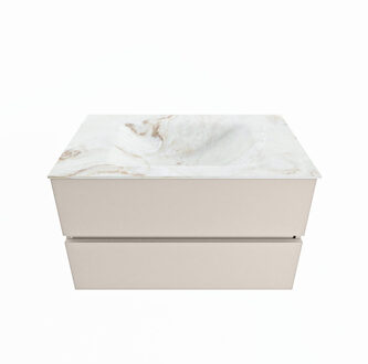 Mondiaz VICA-DLUX 80cm badmeubel onderkast Linen 2 lades. Inbouw wastafel CLOUD midden 1 kraangat, kleur Frappe.