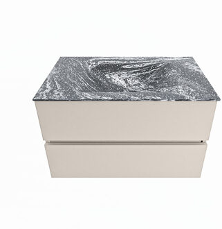 Mondiaz VICA-DLUX 80cm badmeubel onderkast Linen 2 lades. Inbouw wastafel CLOUD midden zonder kraangat, kleur Lava.