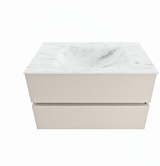 Mondiaz VICA-DLUX 80cm badmeubel onderkast Linen 2 lades. Inbouw wastafel CLOUD midden zonder kraangat, kleur Opalo.