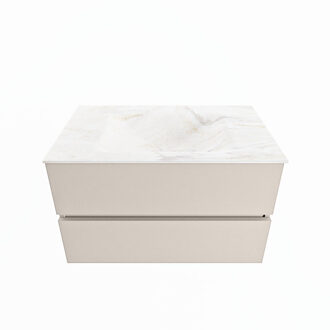 Mondiaz VICA-DLUX 80cm badmeubel onderkast Linen 2 lades. Inbouw wastafel CLOUD midden zonder kraangat, kleur Ostra.