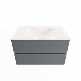 Mondiaz VICA-DLUX 80cm badmeubel onderkast Plata 2 lades. Inbouw wastafel CLOUD midden 1 kraangat, kleur Ostra.