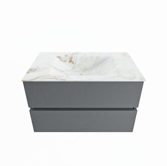 Mondiaz VICA-DLUX 80cm badmeubel onderkast Plata 2 lades. Inbouw wastafel CLOUD midden zonder kraangat, kleur Frappe.