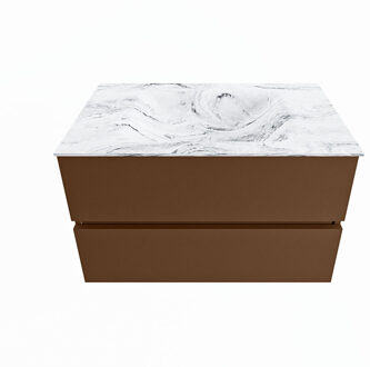 Mondiaz VICA-DLUX 80cm badmeubel onderkast Rust 2 lades. Inbouw wastafel CLOUD midden 1 kraangat, kleur Glace.