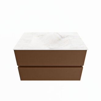 Mondiaz VICA-DLUX 80cm badmeubel onderkast Rust 2 lades. Inbouw wastafel CLOUD midden 1 kraangat, kleur Ostra.