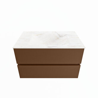 Mondiaz VICA-DLUX 80cm badmeubel onderkast Rust 2 lades. Inbouw wastafel CLOUD midden zonder kraangat, kleur Ostra.