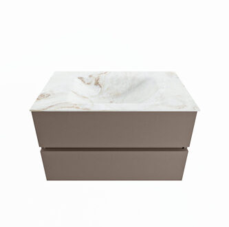 Mondiaz VICA-DLUX 80cm badmeubel onderkast Smoke 2 lades. Inbouw wastafel CLOUD midden 1 kraangat, kleur Frappe.