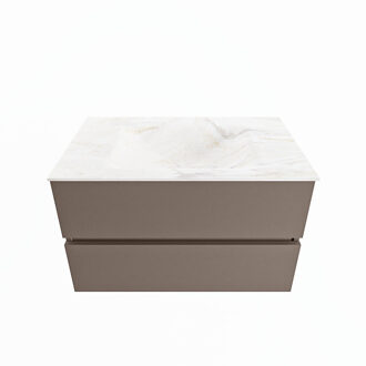 Mondiaz VICA-DLUX 80cm badmeubel onderkast Smoke 2 lades. Inbouw wastafel CLOUD midden zonder kraangat, kleur Ostra.