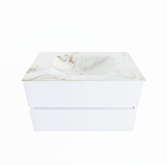 Mondiaz VICA-DLUX 80cm badmeubel onderkast Talc 2 lades. Inbouw wastafel CLOUD midden 1 kraangat, kleur Frappe.