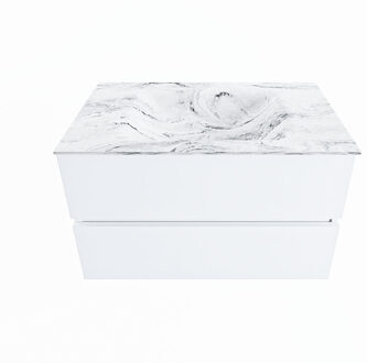 Mondiaz VICA-DLUX 80cm badmeubel onderkast Talc 2 lades. Inbouw wastafel CLOUD midden 1 kraangat, kleur Glace.