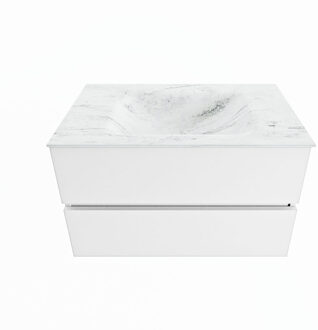 Mondiaz VICA-DLUX 80cm badmeubel onderkast Talc 2 lades. Inbouw wastafel CLOUD midden 1 kraangat, kleur Opalo.