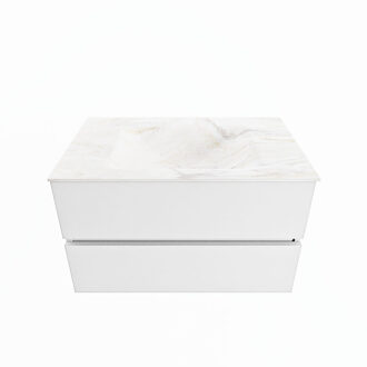 Mondiaz VICA-DLUX 80cm badmeubel onderkast Talc 2 lades. Inbouw wastafel CLOUD midden 1 kraangat, kleur Ostra.