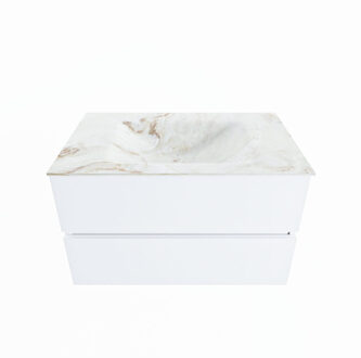 Mondiaz VICA-DLUX 80cm badmeubel onderkast Talc 2 lades. Inbouw wastafel CLOUD midden zonder kraangat, kleur Frappe.