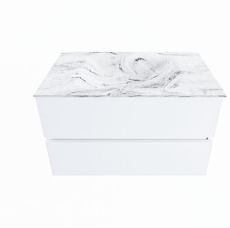 Mondiaz VICA-DLUX 80cm badmeubel onderkast Talc 2 lades. Inbouw wastafel CLOUD midden zonder kraangat, kleur Glace.