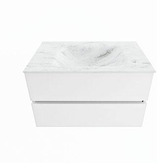 Mondiaz VICA-DLUX 80cm badmeubel onderkast Talc 2 lades. Inbouw wastafel CLOUD midden zonder kraangat, kleur Opalo.