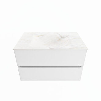 Mondiaz VICA-DLUX 80cm badmeubel onderkast Talc 2 lades. Inbouw wastafel CLOUD midden zonder kraangat, kleur Ostra.