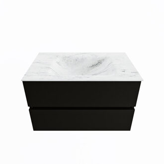 Mondiaz VICA-DLUX 80cm badmeubel onderkast Urban 2 lades. Inbouw wastafel CLOUD midden 1 kraangat, kleur Opalo.