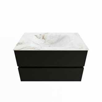 Mondiaz VICA-DLUX 80cm badmeubel onderkast Urban 2 lades. Inbouw wastafel CLOUD midden zonder kraangat, kleur Frappe.