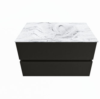 Mondiaz VICA-DLUX 80cm badmeubel onderkast Urban 2 lades. Inbouw wastafel CLOUD midden zonder kraangat, kleur Glace.