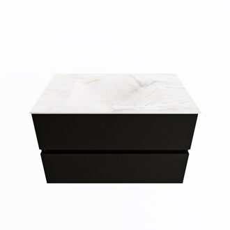 Mondiaz VICA-DLUX 80cm badmeubel onderkast Urban 2 lades. Inbouw wastafel CLOUD midden zonder kraangat, kleur Ostra.