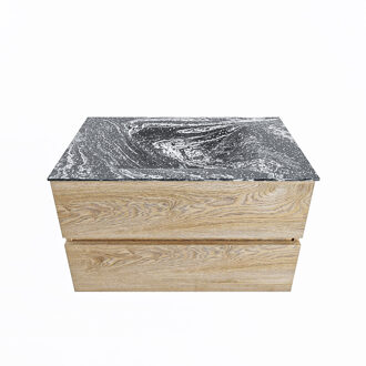 Mondiaz VICA-DLUX 80cm badmeubel onderkast Washed Oak 2 lades. Inbouw wastafel CLOUD midden 1 kraangat, kleur Lava.