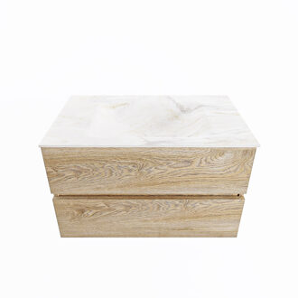 Mondiaz VICA-DLUX 80cm badmeubel onderkast Washed Oak 2 lades. Inbouw wastafel CLOUD midden 1 kraangat, kleur Ostra.