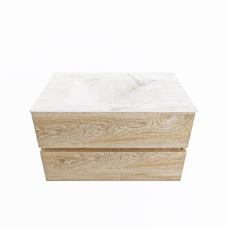 Mondiaz VICA-DLUX 80cm badmeubel onderkast Washed Oak 2 lades. Inbouw wastafel CLOUD midden zonder kraangat, kleur Ostra.