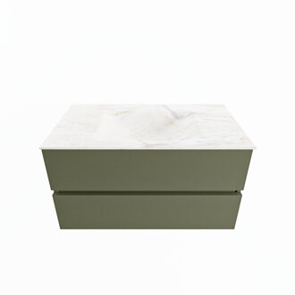 Mondiaz VICA-DLUX 90cm badmeubel onderkast Army 2 lades. Inbouw wastafel CLOUD midden 1 kraangat, kleur Ostra.