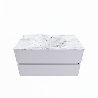 Mondiaz VICA-DLUX 90cm badmeubel onderkast Cale 2 lades. Inbouw wastafel CLOUD midden zonder kraangat, kleur Glace.