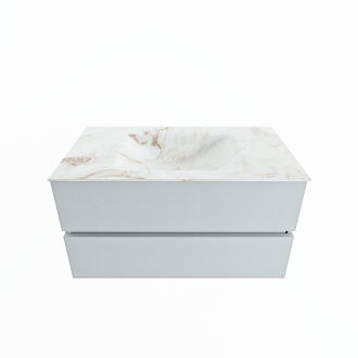 Mondiaz VICA-DLUX 90cm badmeubel onderkast Clay 2 lades. Inbouw wastafel CLOUD midden 1 kraangat, kleur Frappe.