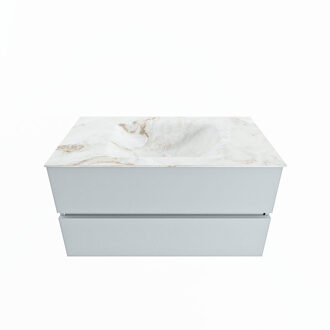 Mondiaz VICA-DLUX 90cm badmeubel onderkast Clay 2 lades. Inbouw wastafel CLOUD midden zonder kraangat, kleur Frappe.