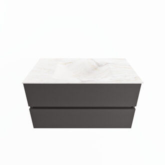 Mondiaz VICA-DLUX 90cm badmeubel onderkast Dark grey 2 lades. Inbouw wastafel CLOUD midden 1 kraangat, kleur Ostra.