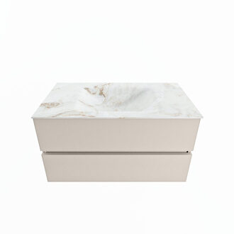 Mondiaz VICA-DLUX 90cm badmeubel onderkast Linen 2 lades. Inbouw wastafel CLOUD midden 1 kraangat, kleur Frappe.