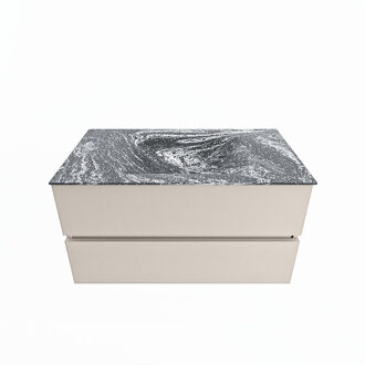 Mondiaz VICA-DLUX 90cm badmeubel onderkast Linen 2 lades. Inbouw wastafel CLOUD midden 1 kraangat, kleur Lava.